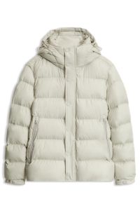 Water-repellent hooded puffer jacket with cushioned collar, Natural