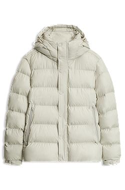 Water-repellent hooded puffer jacket with cushioned collar