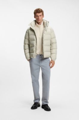 Water-repellent hooded puffer jacket with cushioned collar, Natural