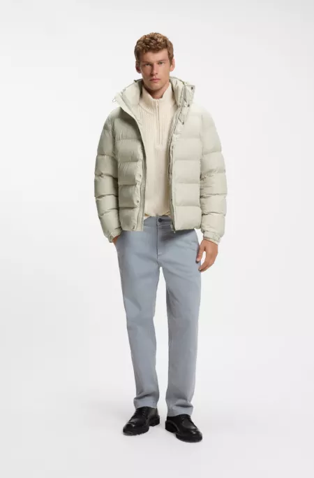 Water-repellent hooded puffer jacket with cushioned collar