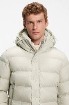 Water-repellent hooded puffer jacket with cushioned collar, Natural