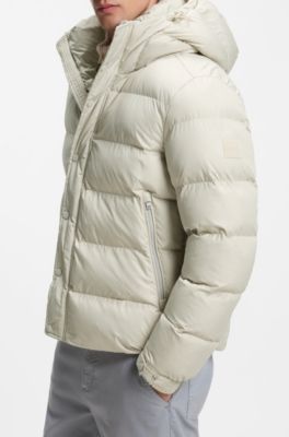 Water-repellent hooded puffer jacket with cushioned collar, Natural