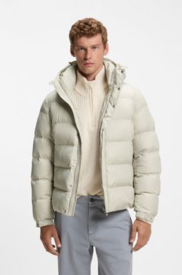 Water-repellent hooded puffer jacket with cushioned collar, Natural
