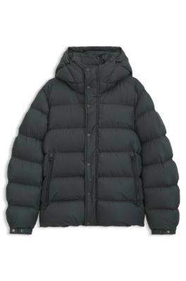 Water-repellent hooded puffer jacket , Dark Green