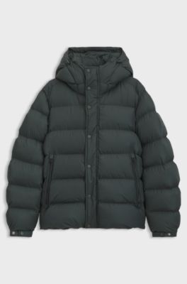 Water-repellent hooded puffer jacket with cushioned collar, Dark Green