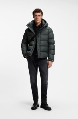 Water-repellent hooded puffer jacket with cushioned collar, Dark Green