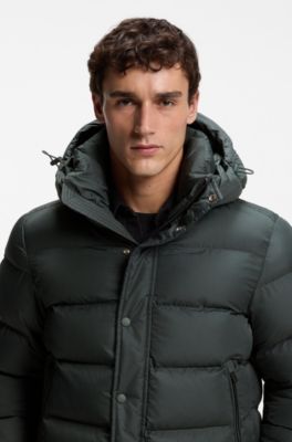 Water-repellent hooded puffer jacket with cushioned collar, Dark Green