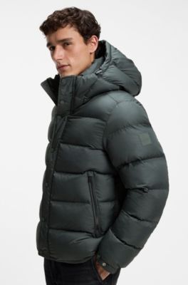 Water-repellent hooded puffer jacket with cushioned collar, Dark Green