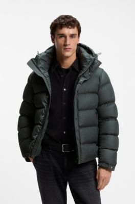 Water-repellent hooded puffer jacket with cushioned collar, Dark Green
