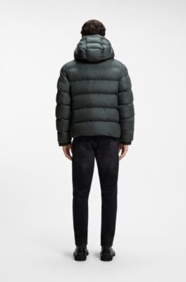Water-repellent hooded puffer jacket with cushioned collar, Dark Green