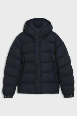 Water-repellent hooded puffer jacket with cushioned collar, Dark Blue