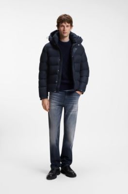 Water-repellent hooded puffer jacket with cushioned collar, Dark Blue
