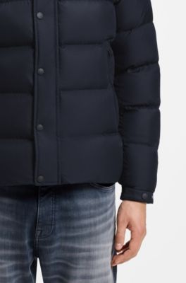 Water-repellent hooded puffer jacket with cushioned collar, Dark Blue