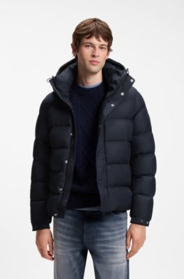 Water-repellent hooded puffer jacket with cushioned collar, Dark Blue