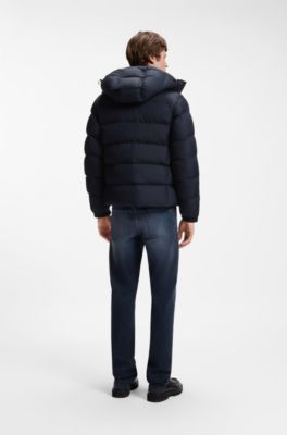 Water-repellent hooded puffer jacket with cushioned collar, Dark Blue