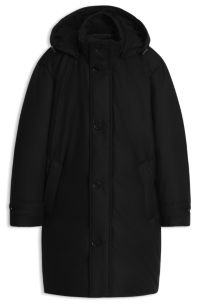Down-padded parka in melange wool with detachable hood, Black