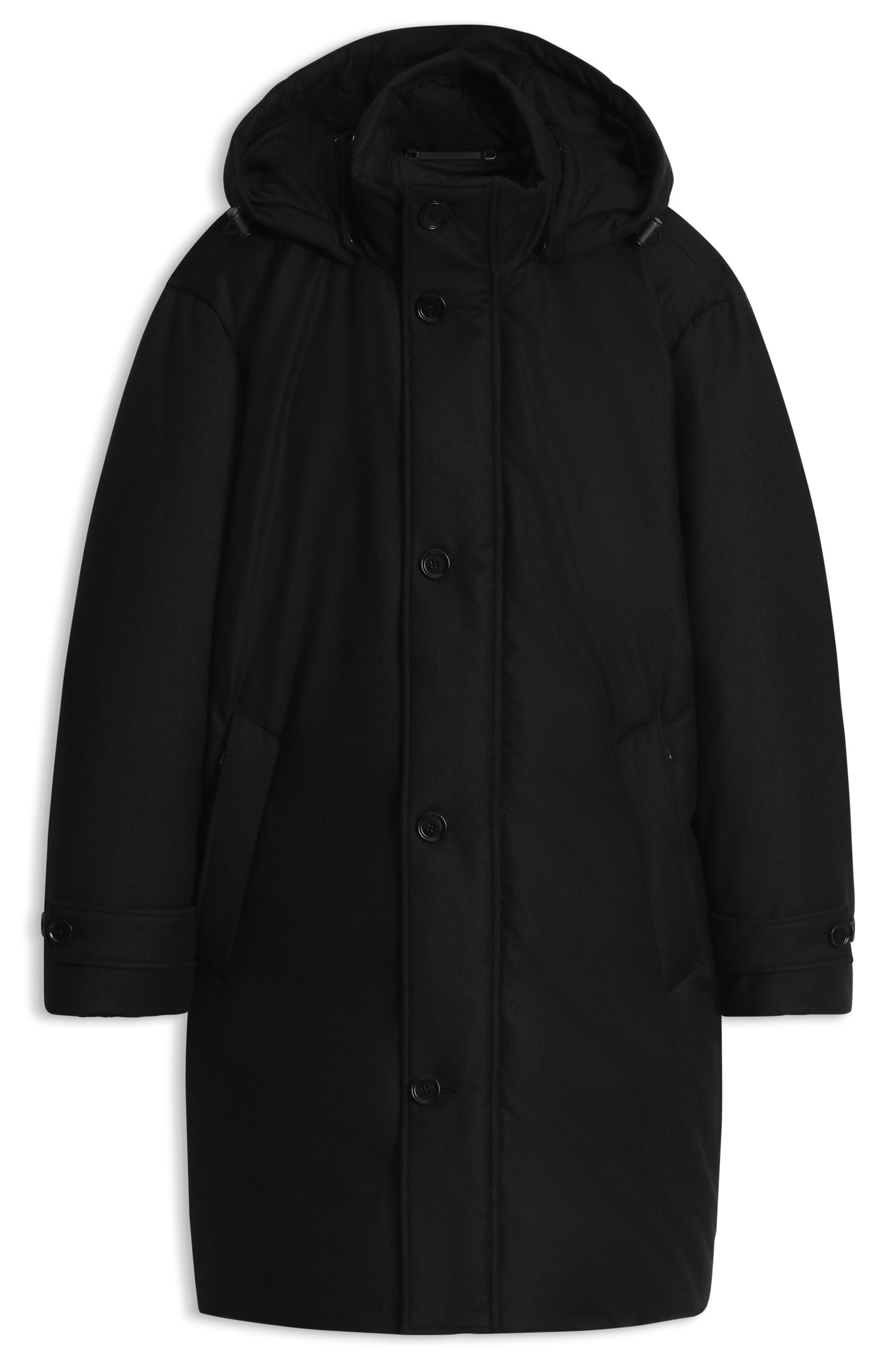 Boss Down-padded parka in melange wool with detachable hood jackor herr