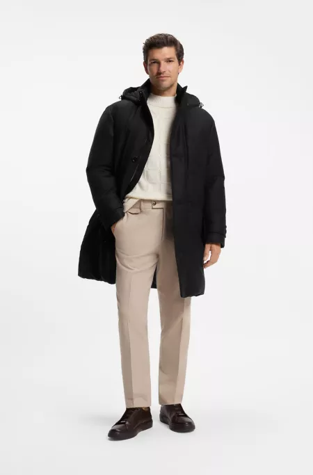 Down-padded parka in melange wool with detachable hood