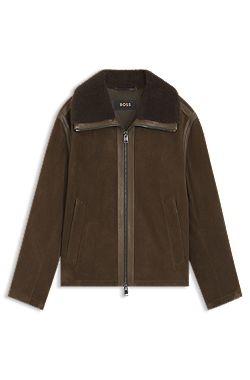 Suede aviator jacket with a shearling collar