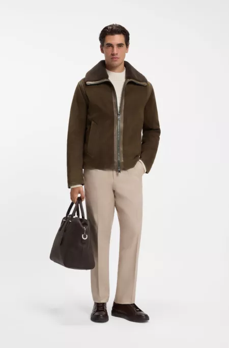 Aviator-Jacke aus Veloursleder mit Shearling-Kragen