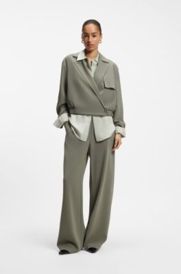 Relaxed-fit trousers in anti-static Japanese crepe, Dark Green