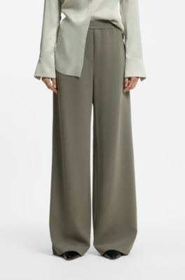 Relaxed-fit trousers in anti-static Japanese crepe, Dark Green