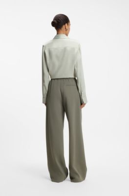 Relaxed-fit trousers in anti-static Japanese crepe, Dark Green