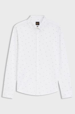 Slim-fit shirt in printed cotton jersey, White Patterned