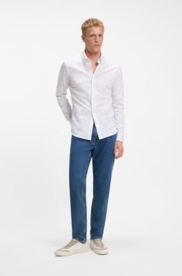 Relaxed-fit shirt in printed cotton jersey, White Patterned