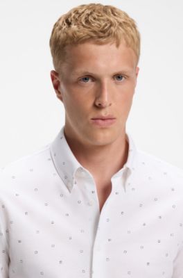 Relaxed-fit shirt in printed cotton jersey, White Patterned