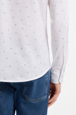 Relaxed-fit shirt in printed cotton jersey, White Patterned