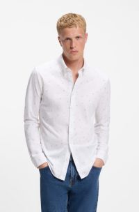 Relaxed-fit shirt in printed cotton jersey, White Patterned