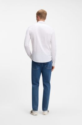 Slim-fit shirt in printed cotton jersey, White Patterned