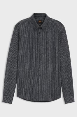 Slim-fit shirt in printed cotton jersey, Blue stripes
