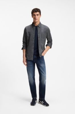Slim-fit shirt in printed cotton jersey, Blue stripes