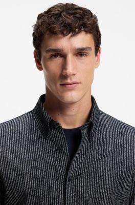 Camicia slim fit in jersey di cotone stampato, Righe blu