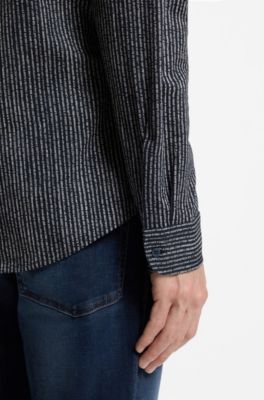 Slim-fit shirt in printed cotton jersey, Blue stripes