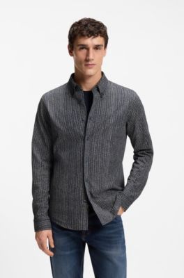 Slim-fit shirt in printed cotton jersey, Blue stripes