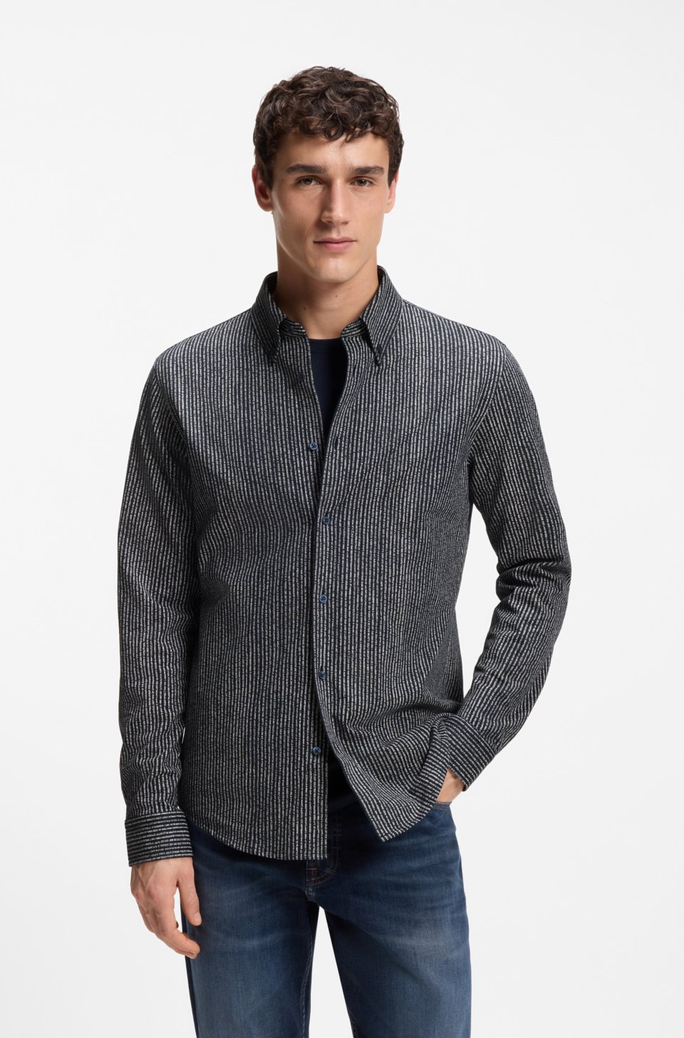 Slim-fit shirt in printed cotton jersey