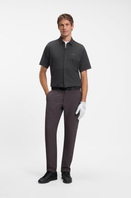 Short-sleeved regular-fit shirt in cotton piqu&eacute;, Black Patterned