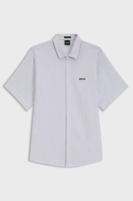 Regular-fit shirt in cotton piqu&eacute;, Grey stripes