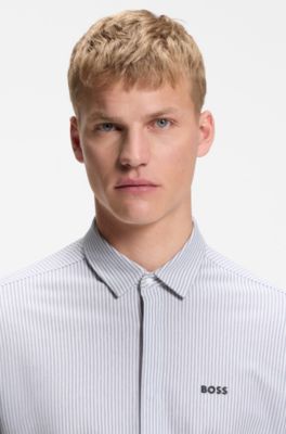 Regular-fit shirt in cotton piqu&eacute;, Grey stripes