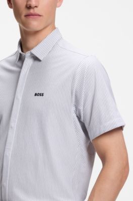 Regular-fit shirt in cotton piqu&eacute;, Grey stripes