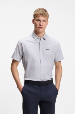 Regular-fit shirt in cotton piqu&eacute;, Grey stripes