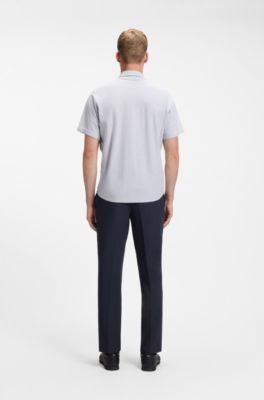 Regular-fit shirt in cotton piqu&eacute;, Grey stripes