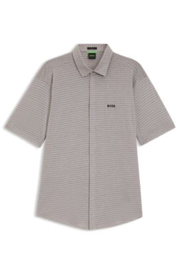 Short-sleeved regular-fit shirt in cotton piqu&eacute;, Grey Patterned