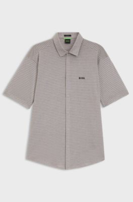 Short-sleeved regular-fit shirt in cotton piqu&eacute;, Grey Patterned