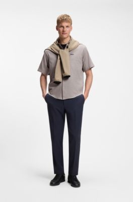 Short-sleeved regular-fit shirt in cotton piqu&eacute;, Grey Patterned