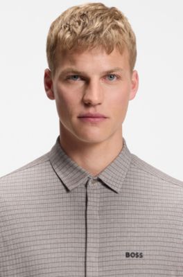 Short-sleeved regular-fit shirt in cotton piqu&eacute;, Grey Patterned