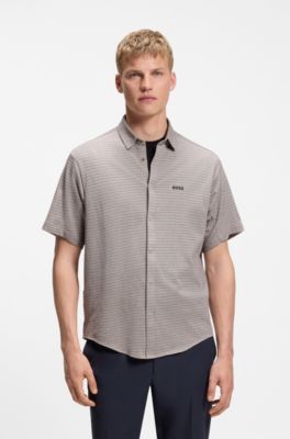 Short-sleeved regular-fit shirt in cotton piqu&eacute;, Grey Patterned